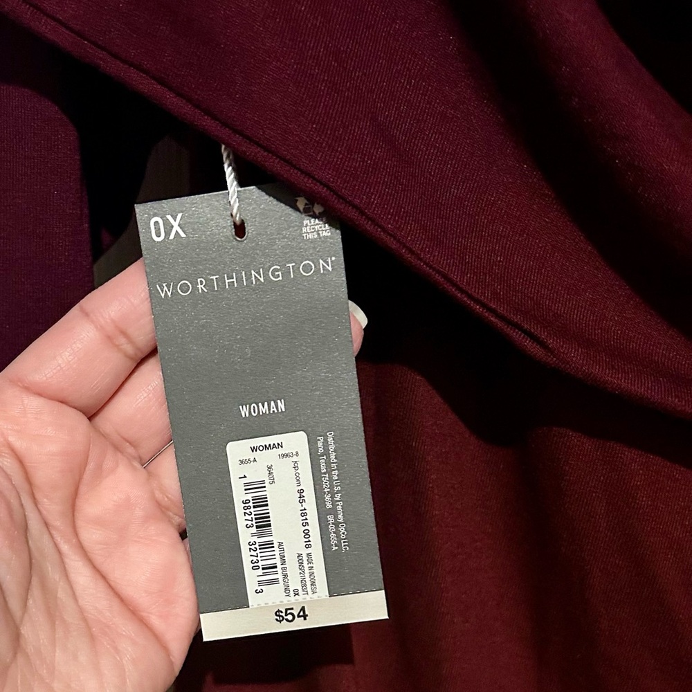 Worthington Off the Shoulder Burgundy Blouse 0X NWT - Picture 3 of 6